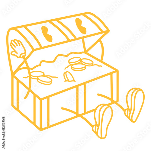Treasure Chest with Legs: A whimsical illustration of a treasure chest with legs, overflowing with gold coins. The chest is open, revealing its riches.