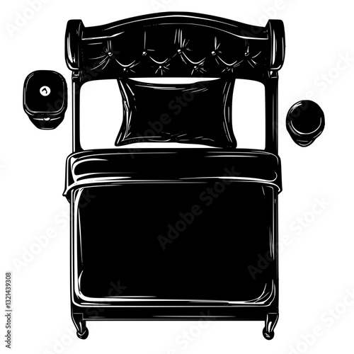 Bedside table, top view vectorized furniture, Bedside table furniture piece