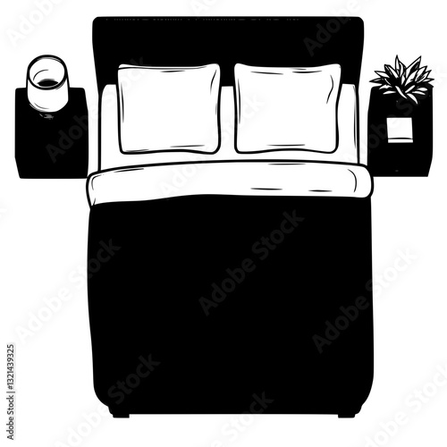 Bedside table, top view vectorized furniture, Bedside table furniture piece