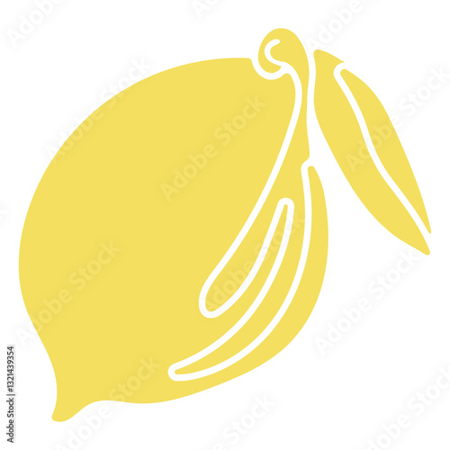 Zesty Lemon Silhouette: A stylized illustration presents a vibrant yellow lemon, accompanied by delicate leaves, against a clean, uncluttered backdrop. 