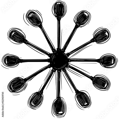 Chandelier, top view vectorized furniture, Chandelier furniture piece