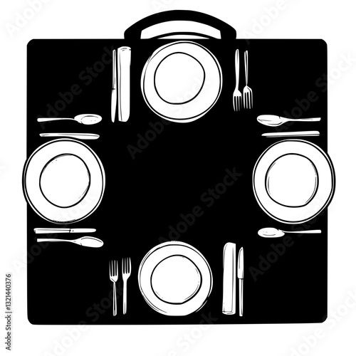 Dining table, top view vectorized furniture, Dining table furniture piece