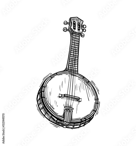 banjo engraving black and white outline, good quality