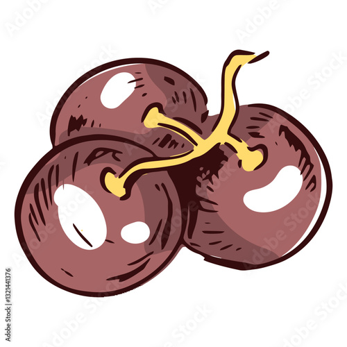 Red Grapes Close-Up: A vibrant illustration showcases a close-up view of three juicy, plump red grapes, capturing the simplicity and freshness of the fruit. 