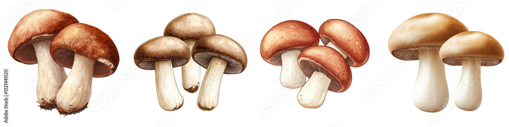 Variety of Freshly Harvested Edible Mushrooms Displayed in a Natural Forest Environment Seasonal Autumn Mushroom Foraging and Culinary Ingredients Variety of Freshly Harvested Edible Mushrooms Displayed in a Natural Forest Environment Seasonal Autumn Mushroom Foraging and Culinary Ingredients