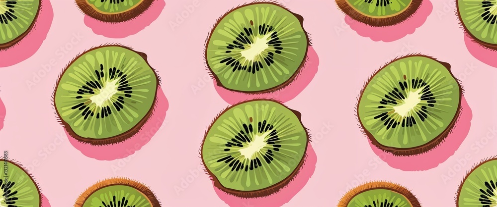 Fototapeta premium kiwi pattern on pink plain background digital abstract art work illustration design