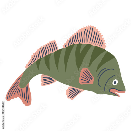Green Perch Illustration: A vibrant illustration of a green perch, showcasing its distinctive striped patterns, fin details, and captivating presence.