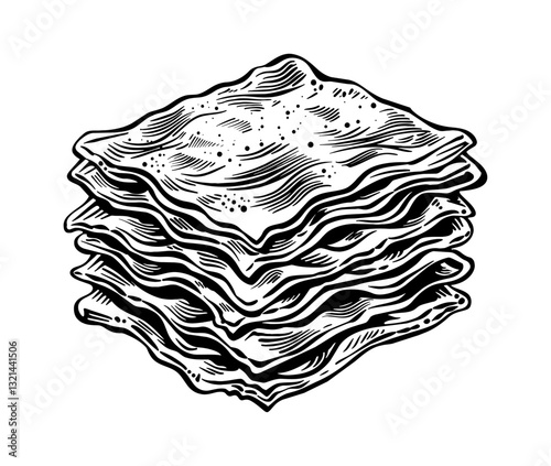 lasagna engraving black and white outline, good quality