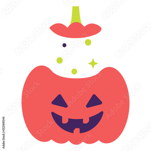 Mystical Halloween Pumpkin: A whimsical illustrated pumpkin carved with a friendly face, brimming with a mysterious and magical glow, perfect for festive design needs.