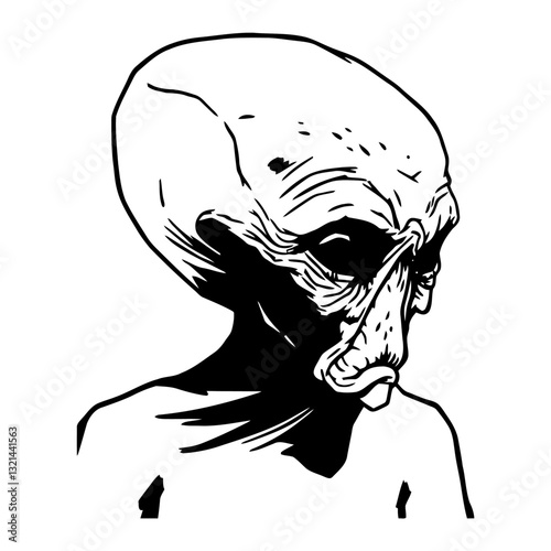 Extraterrestrial Portrait: An uncanny illustration of an extraterrestrial entity, revealing an unusual anatomy and captivating attention through its stark contrast.