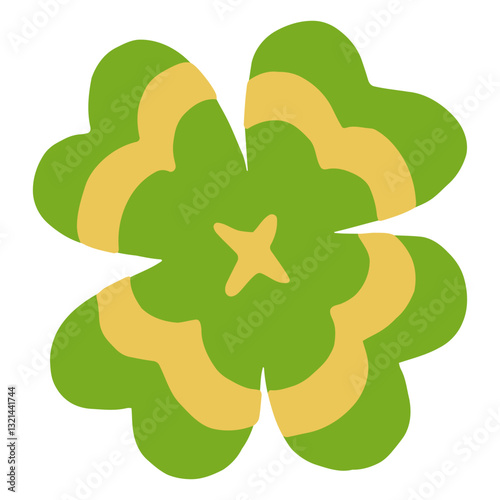 Lucky Clover: A vibrant green clover with golden stripes, representing the charm and luck. The design style is simple and modern.