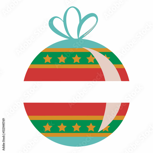 Festive Ornament: A vibrant Christmas ornament, adorned with intricate patterns and a delicate bow, radiates festive cheer, ideal for holiday designs and seasonal promotions.