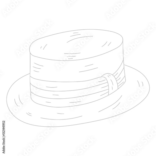 Elegant Fedora Hat: A stylish fedora hat, sketched in minimalist line art style, features a wide brim and a sleek band, perfect for adding a touch of sophistication.