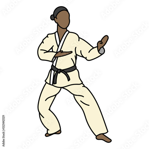 Karate Pose: A stylized illustration of a person in a karate gi executing a martial arts pose, showcasing discipline and focus.