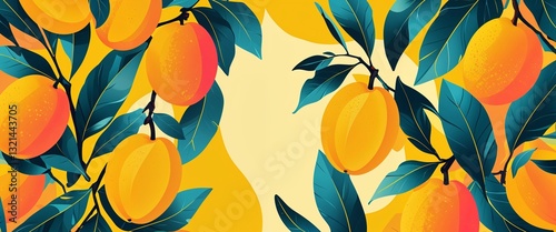 mango pattern on yellow plain background digital abstract art work illustration design