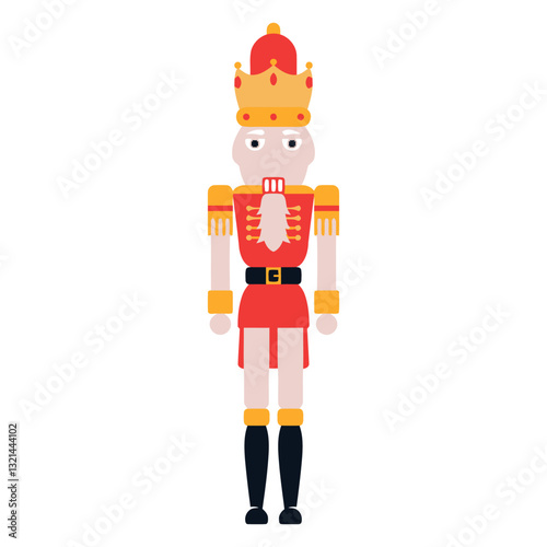 Nutcracker King: A regal illustration of a classic nutcracker, adorned in a vibrant uniform and golden crown, epitomizes festive holiday cheer and traditional charm.