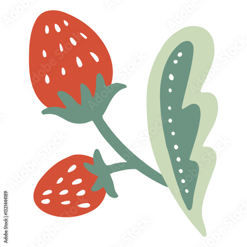 Strawberry Illustration: Charming illustration of two ripe strawberries with a leaf, rendered in a clean, modern style.