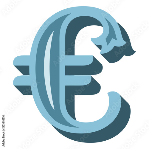 Euro Symbol Icon: A clean and modern rendering of the Euro symbol, rendered with precise lines and subtle shading, making it ideal for financial themes. 