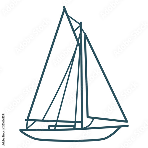 Sailboat Silhouette: A minimalist line drawing of a sailboat gracefully navigates the open sea.  Its triangular sails and sleek hull hint at adventure and the vastness of the ocean. 