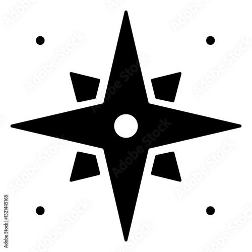 Simple Compass Rose: Black and white compass rose design, four points and four dots in each quadrant, pointing in every direction.