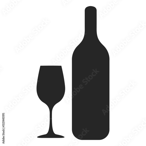 Elegance in Silhouette: A stark silhouette captures the timeless elegance of a wine bottle paired with a graceful glass, symbolizing conviviality and refined taste.