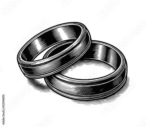 Illustration of two interlocking wedding rings, symbol of love and commitment