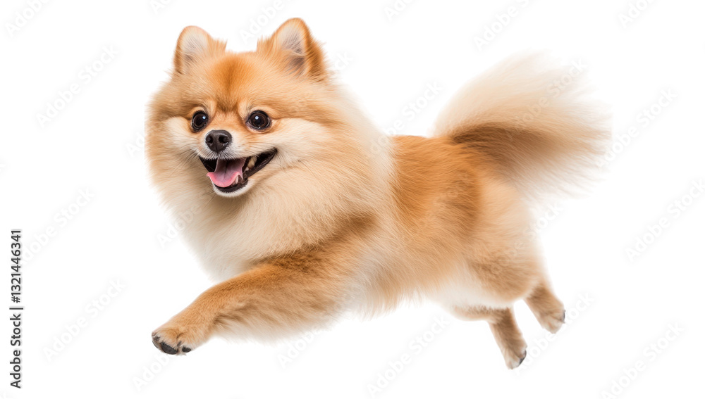 a fluffy pomeranian dog joyfully leaps in mid-air showcasing its vibrant fur and playful demeanor. essence of happiness and energy in a pet a fluffy pomeranian dog joyfully leaps in mid-air showcasing its vibrant fur and playful demeanor. essence of happiness and energy in a pet