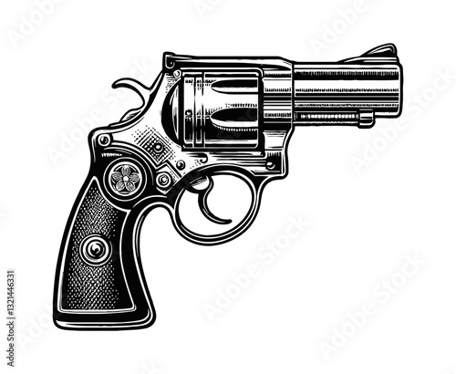 Revolver Gun Illustration Isolated on White