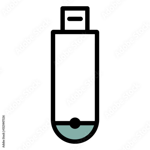 Minimalist USB Drive Icon: Clean and modern USB drive icon in black outline with a touch of color, ideal for interface and graphic design projects.