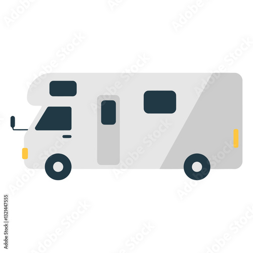 The Campervan in a Journey: A sleek and modern campervan ready for adventure, captured in a simple and elegant illustration style. Evoking the spirit of travel and the freedom of the open road.