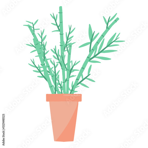 Bamboo in Pot: A tranquil illustration of a bamboo plant in a minimalist terracotta pot, the image evokes a sense of serenity and balance, capturing the essence of growth.
