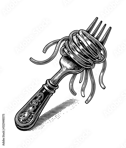 Fork with Spaghetti Noodles Twisted Around Tines Ready to Eat Delicious Food