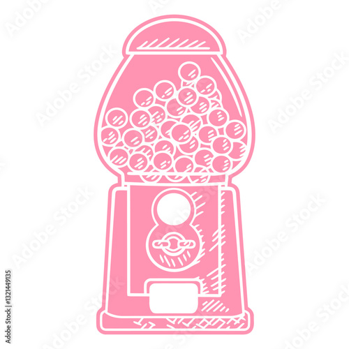 Candy dispenser: Delightful line art captures the playful simplicity of a vintage gumball machine brimming with colorful treats. a nostalgic symbol of sweet childhood memories.