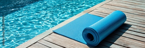 Relaxing Poolside Scene with Waterproof Yoga Mat on Deck