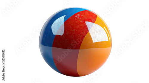 Free Download Colorful Beach Ball: A vibrant beach ball in a classic design of red, blue, yellow, and orange. The ball is rendered in a photorealistic style. - GFXLoad