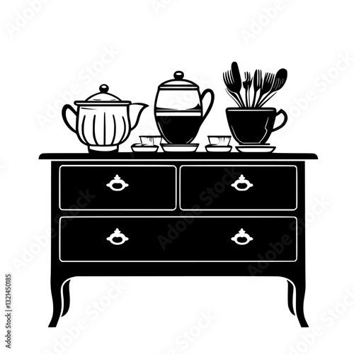 Eclectic Buffet table, vectorized furniture, furniture piece