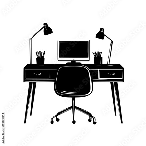 Mid Century Modern Desk, vectorized furniture, furniture piece