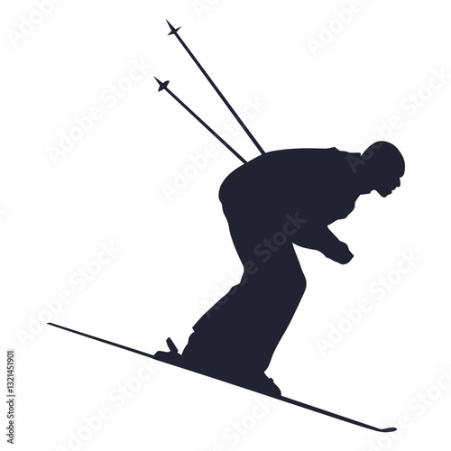 Silhouette of a Skier: A dynamic silhouette captures a skier gracefully gliding down a snowy slope, showcasing the thrill and skill of alpine sports, ready for a challenge.