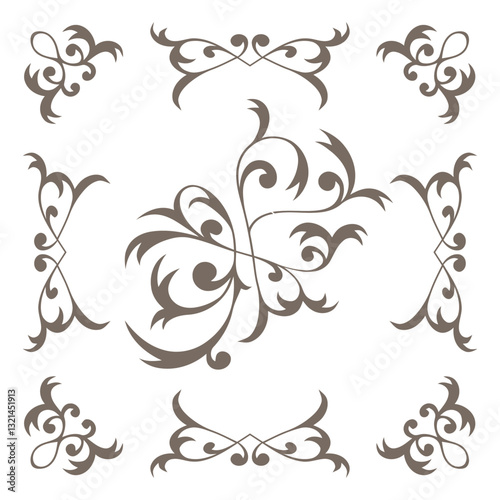 Elegant Ornament Set: A collection of intricately designed ornaments, featuring flowing lines and delicate flourishes. These ornaments, a symbol of grace and aesthetic beauty.