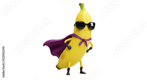 Stylish Banana Superhero Standing Tall Ready for Action Against White Background