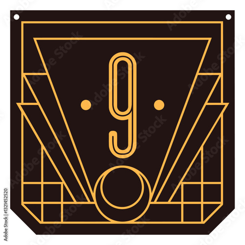 Art Deco Number 9: A striking Art Deco-inspired design showcases the number "9" in a captivating geometric arrangement, celebrating the elegance and bold aesthetic of the iconic era.