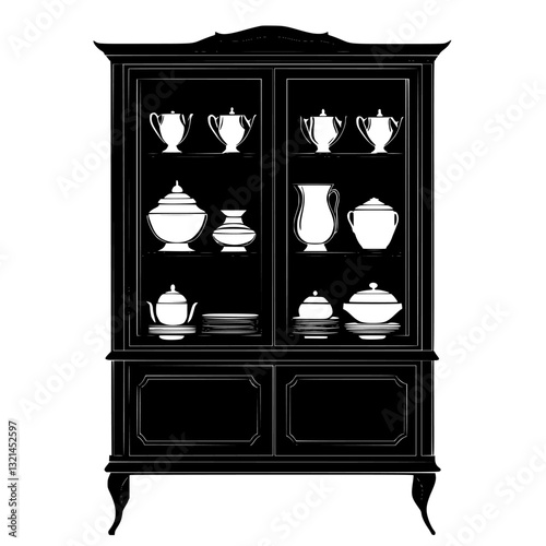 Neoclassical China cabinet, vectorized furniture, furniture piece
