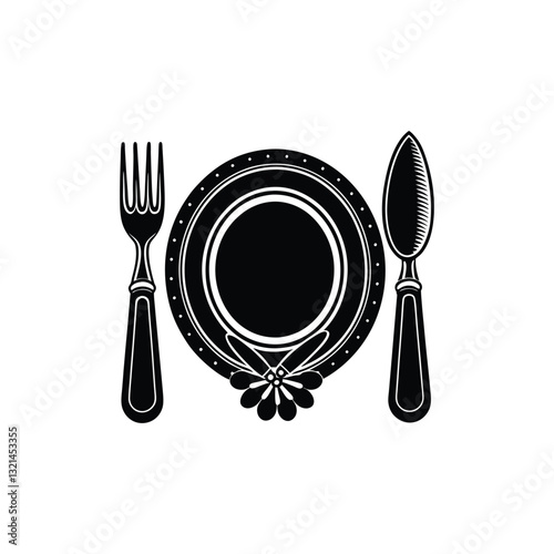 Cute diner set with plate fork vector art illustration