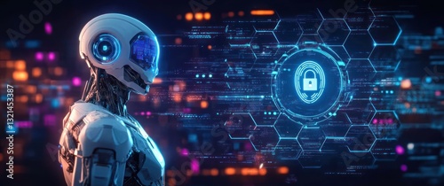 Cybersecurity Cybercrime Protection Humanoid Robot AI High-Tech Privacy Defense System