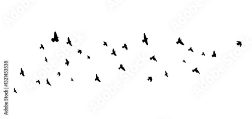 Flying birds silhouette flock. hand drawing. Not AI. Vector illustration.