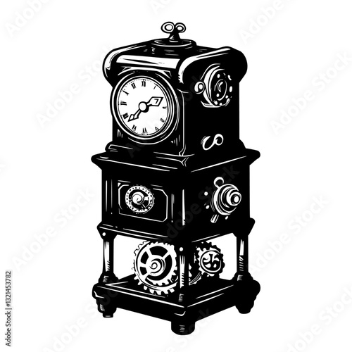 Steampunk Bedside table, vectorized furniture, furniture piece