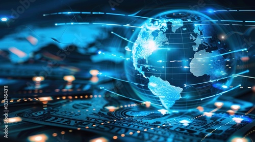 Holographic SWIFT Payment Globe with Currency Exchange Rates - International Finance Infographic for Banking Apps