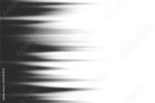 Abstract simple flat black halftone speed lines texture consists of different dots isolated on a transparent background. Geometric vector shape elements pattern for presentation design or banner