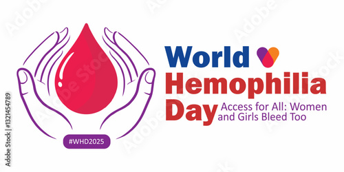 World Hemophilia day. World Hemophilia Day banner with hands holding a blood drop, symbolizing care and support. Hemophilia Day conceptual banner to promote blood donations to patients. 