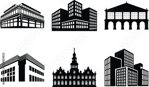Building silhouette clipart bundle design, Building icon vector Illustration, Apartment illustration,  architecture logo. Building vector illustration.